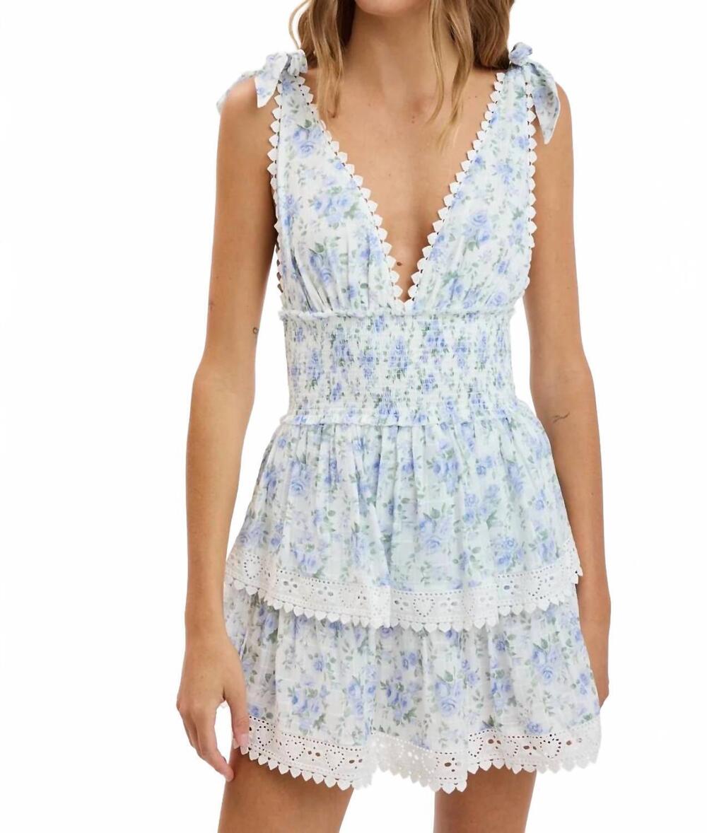 NEW SKY TO MOON penelope ditsy eyelet tie strap layered lace mini dress in blue